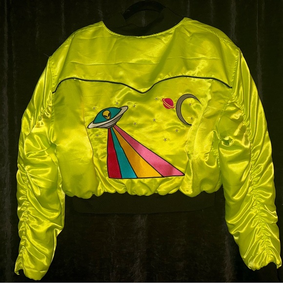 CLUB EXX Vibrant Yellow UFO Embroidered Women's Jacket - Picture 1 of 9